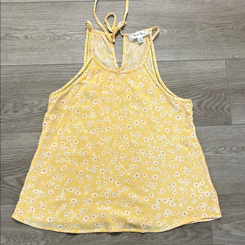 Pink Rose Yellow Tie Front Backless Tank Top